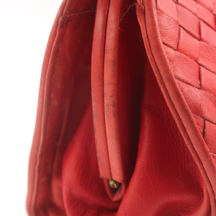 Vintage Bottega Veneta Intrecciato Large Dome Clutch Red Leather