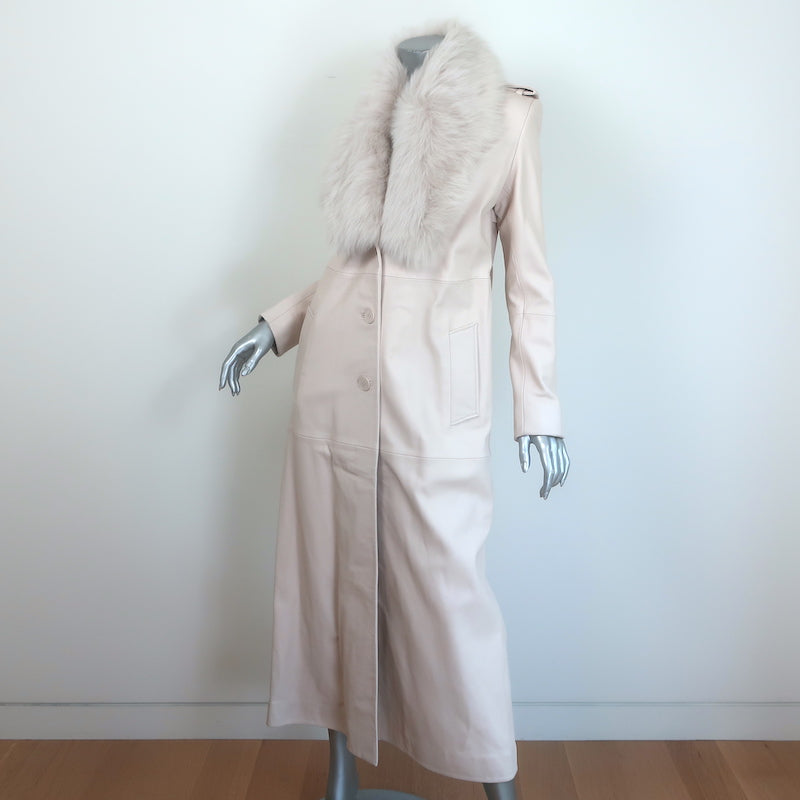 Nour Hammour Dakota Fur-Collar Long Leather Coat Powder Size 34 NEW