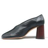 Celine Wood Heel Pumps Black Suede-Trimmed Leather Size 38.5