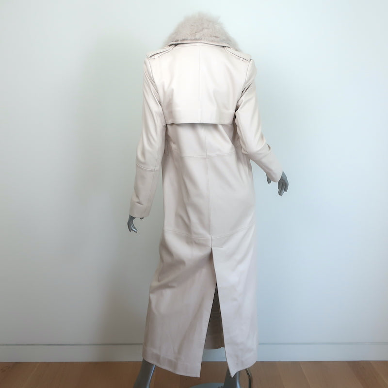 Nour Hammour Dakota Fur-Collar Long Leather Coat Powder Size 34 NEW