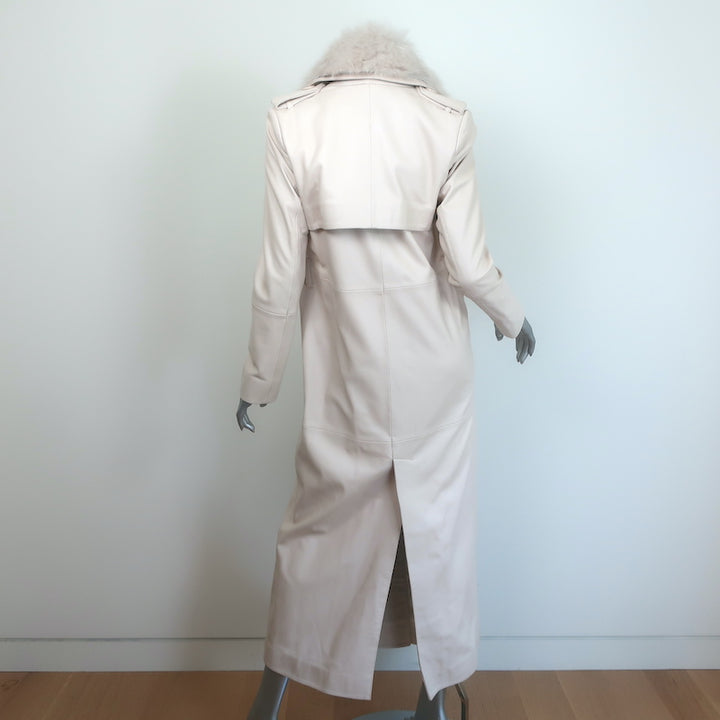 Nour Hammour Dakota Fur-Collar Long Leather Coat Powder Size 34 NEW