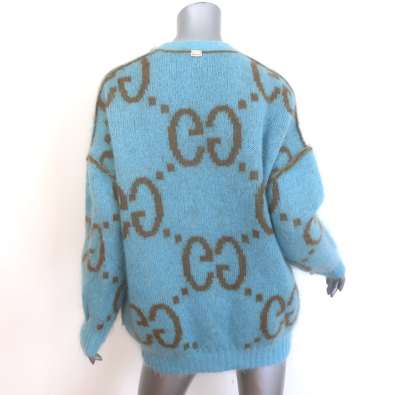 Gucci Reversible Oversized GG Cardigan Brown &amp; Blue Mohair-Wool Size Small