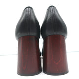Celine Wood Heel Pumps Black Suede-Trimmed Leather Size 38.5