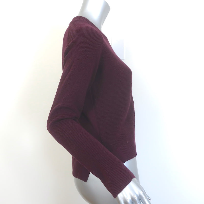 Rag &amp; Bone Raglan Sweater Burgundy Cotton-Cashmere Ribbed Knit Size Extra Small
