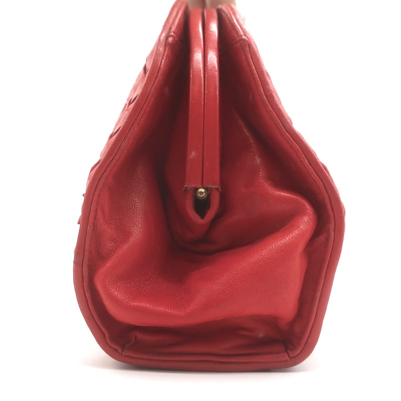 Vintage Bottega Veneta Intrecciato Large Dome Clutch Red Leather