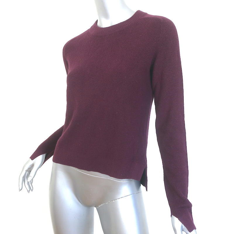 Rag &amp; Bone Raglan Sweater Burgundy Cotton-Cashmere Ribbed Knit Size Extra Small