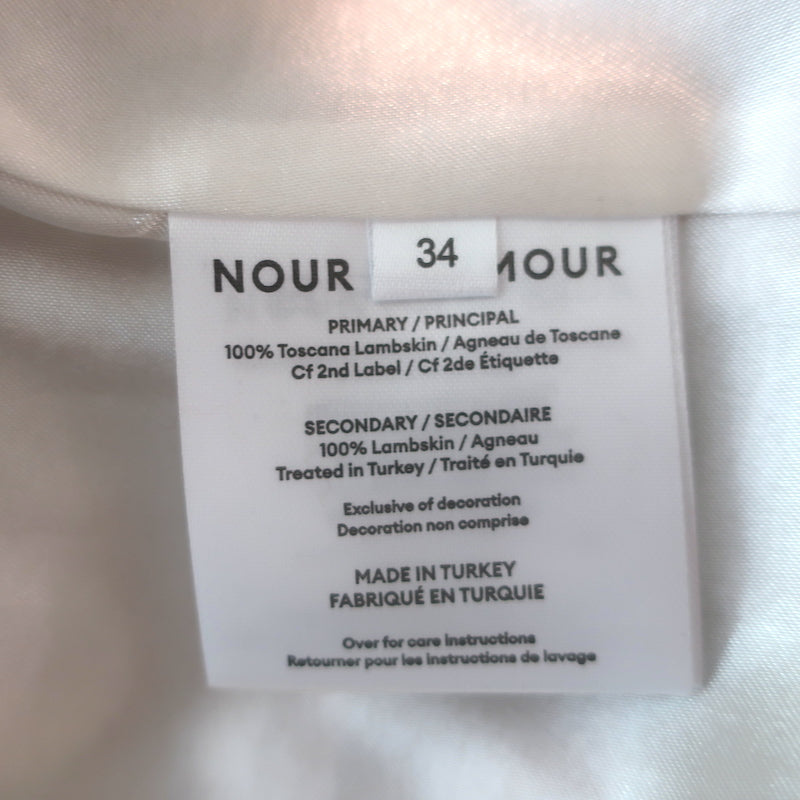 Nour Hammour Dakota Fur-Collar Long Leather Coat Powder Size 34 NEW