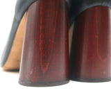 Celine Wood Heel Pumps Black Suede-Trimmed Leather Size 38.5
