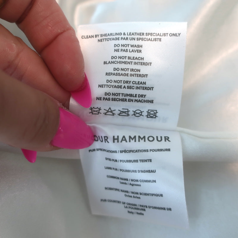 Nour Hammour Dakota Fur-Collar Long Leather Coat Powder Size 34 NEW