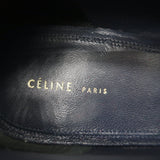Celine Wood Heel Pumps Black Suede-Trimmed Leather Size 38.5