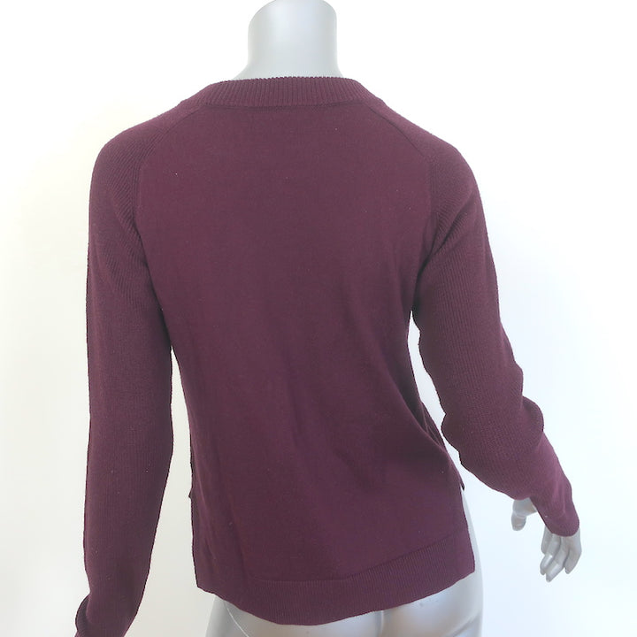 Rag &amp; Bone Raglan Sweater Burgundy Cotton-Cashmere Ribbed Knit Size Extra Small