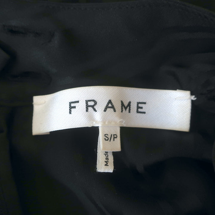 FRAME Keyhole Blouse Black Jacquard Stripe Silk Size Small Long Sleeve Top