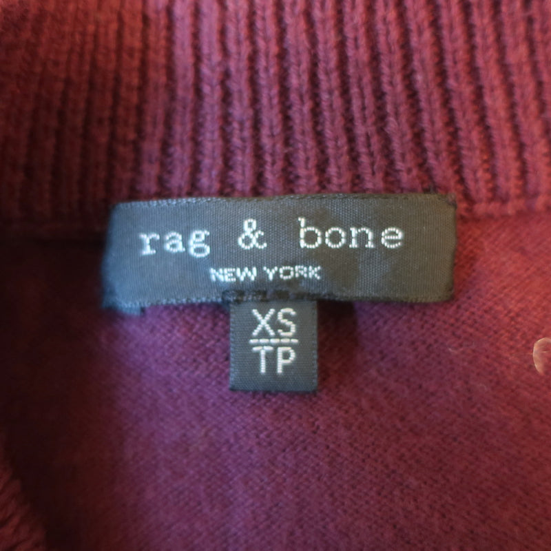 Rag &amp; Bone Raglan Sweater Burgundy Cotton-Cashmere Ribbed Knit Size Extra Small