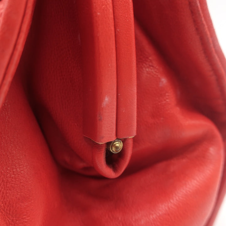 Vintage Bottega Veneta Intrecciato Large Dome Clutch Red Leather