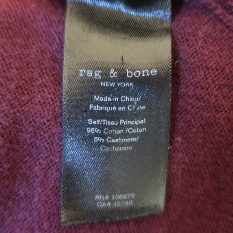 Rag &amp; Bone Raglan Sweater Burgundy Cotton-Cashmere Ribbed Knit Size Extra Small