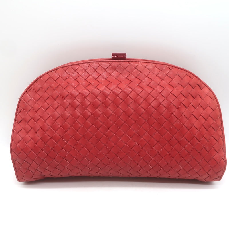 Vintage Bottega Veneta Intrecciato Large Dome Clutch Red Leather