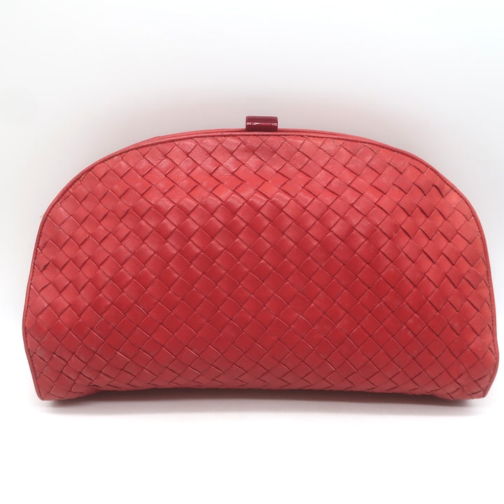 Vintage Bottega Veneta Intrecciato Large Dome Clutch Red Leather
