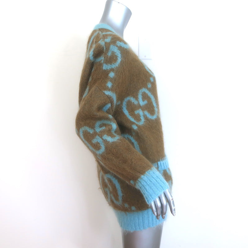 Gucci Reversible Oversized GG Cardigan Brown &amp; Blue Mohair-Wool Size Small