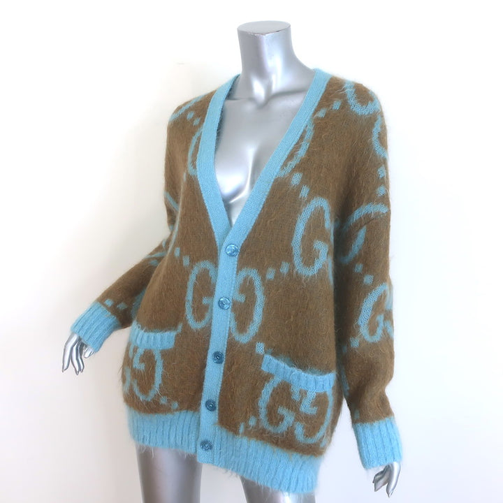 Gucci Reversible Oversized GG Cardigan Brown &amp; Blue Mohair-Wool Size Small