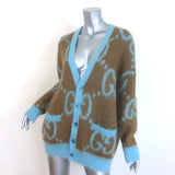 Gucci Reversible Oversized GG Cardigan Brown & Blue Mohair-Wool Size Small