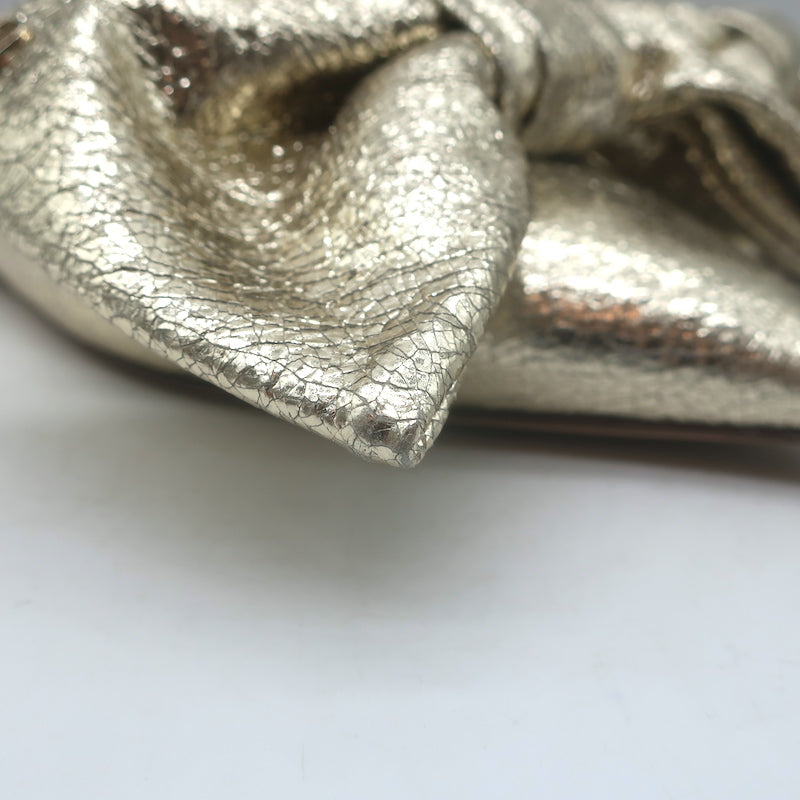 Valentino Unchateau bow mules in gold metallic cracked leather, pre-owned authentic luxury flat (EU 38.5)