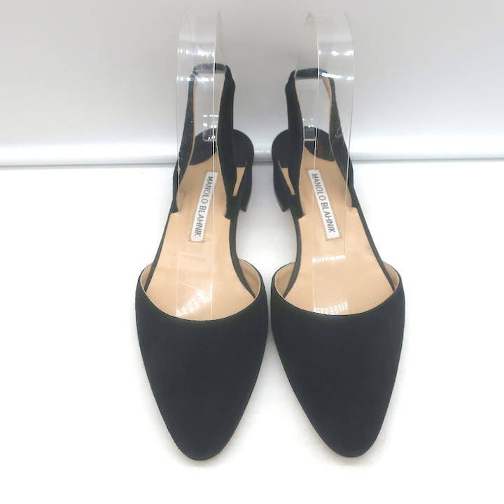 Manolo Blahnik Aspro Low-Heel Slingback Pumps Black Suede Size 35