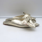 Valentino Unchateau bow mules, gold metallic cracked leather, authentic pre-owned luxury flat (EU 38.5)