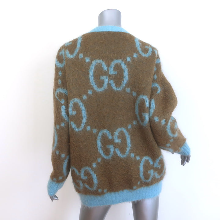 Gucci Reversible Oversized GG Cardigan Brown &amp; Blue Mohair-Wool Size Small
