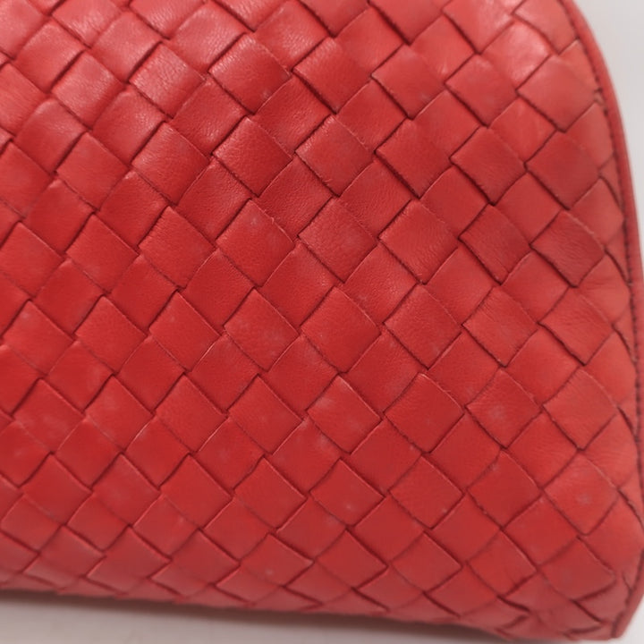 Vintage Bottega Veneta Intrecciato Large Dome Clutch Red Leather