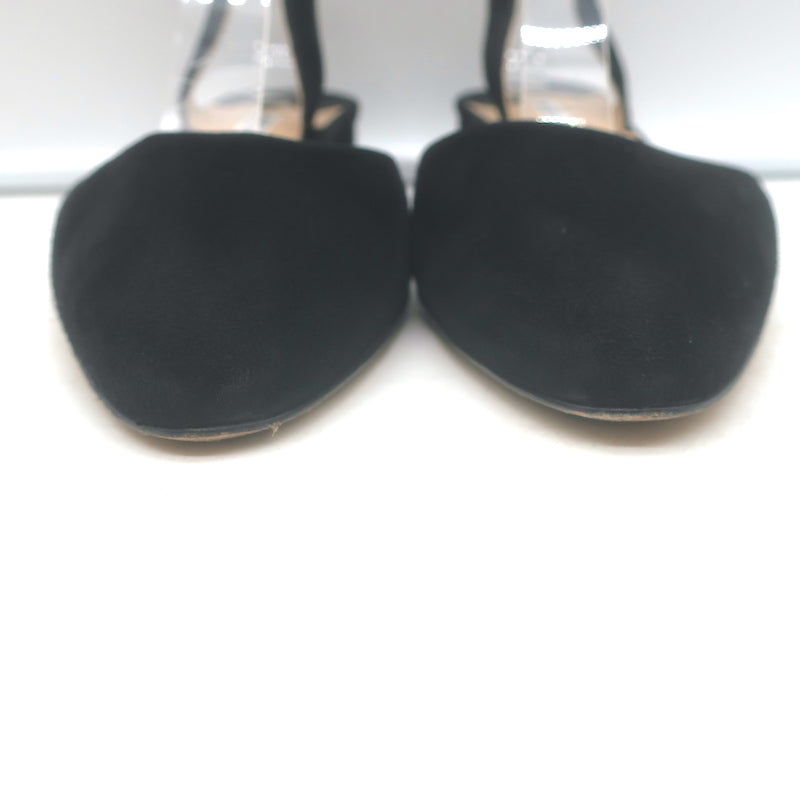Manolo Blahnik Aspro Low-Heel Slingback Pumps Black Suede Size 35