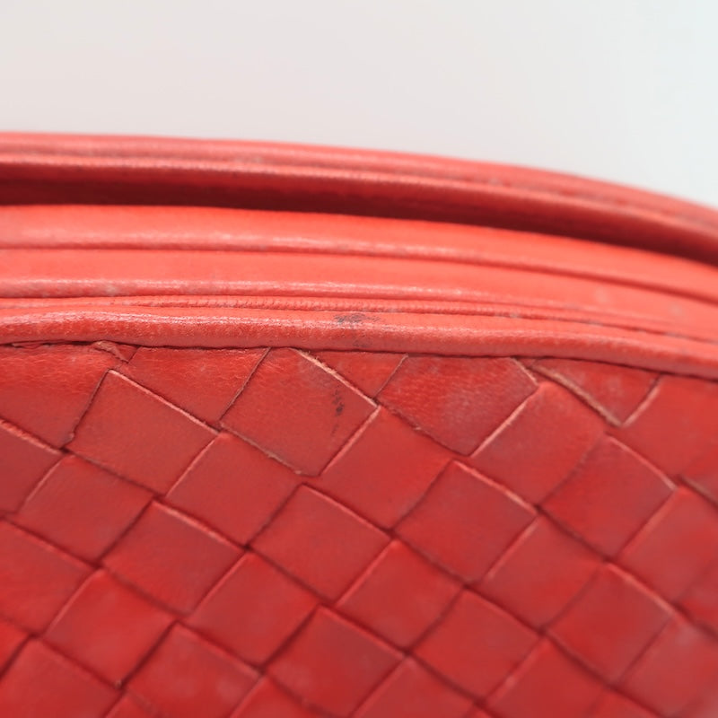 Vintage Bottega Veneta Intrecciato Large Dome Clutch Red Leather