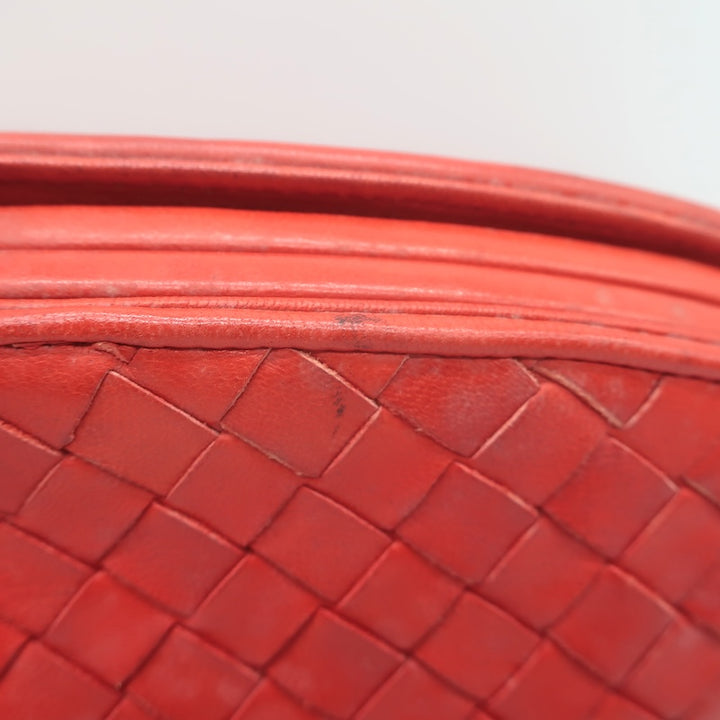 Vintage Bottega Veneta Intrecciato Large Dome Clutch Red Leather