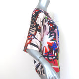 Moschino Graffiti Print Blouse Multicolor Silk Satin Size US 6 Short Sleeve Top