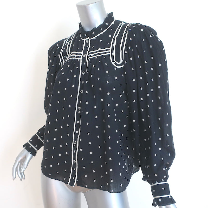 Ulla Johnson Abigail Blouse Black Eclipse Dot Embroidered Cotton Size 2