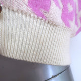 AREA Mussel Flower Houndstooth Cardigan Ivory/Pink Wool-Blend Size Extra Small