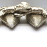 Authentic Valentino Unchateau flat bow mules in gold metallic cracked leather, pre-owned with vintage-luxe patina