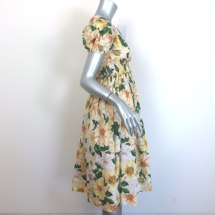 Dolce &amp; Gabbana Camellia Print Dress Yellow/Pink Poplin Size 11/12 Womens XS
