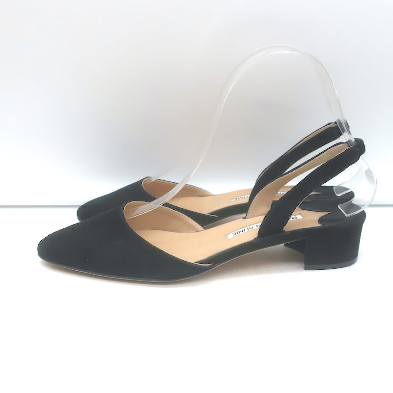 Manolo Blahnik Aspro Low-Heel Slingback Pumps Black Suede Size 35