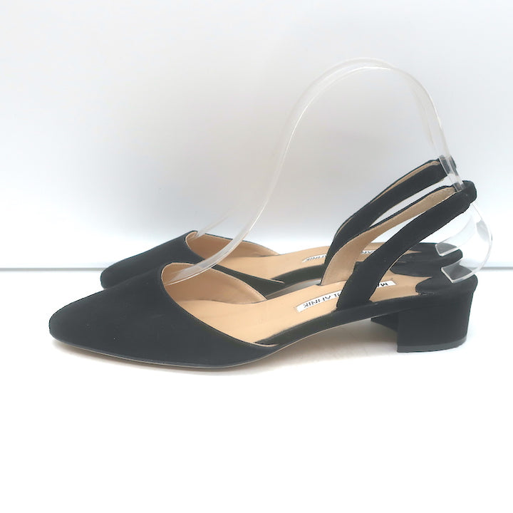 Manolo Blahnik Aspro Low-Heel Slingback Pumps Black Suede Size 35