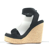 Pedro Garcia Espadrille Wedge Sandals Teodora Black Ruched Satin Size 38.5 NEW