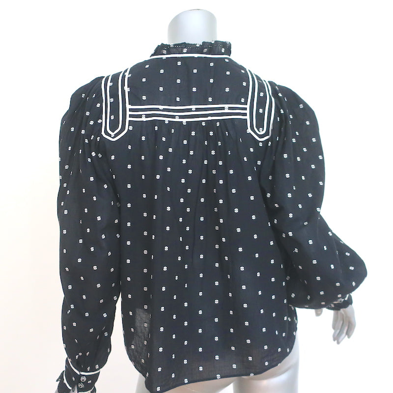 Ulla Johnson Abigail Blouse Black Eclipse Dot Embroidered Cotton Size 2