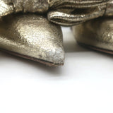 Valentino Unchateau bow mules in gold metallic cracked leather, authentic pre-owned flat, EU 38.5