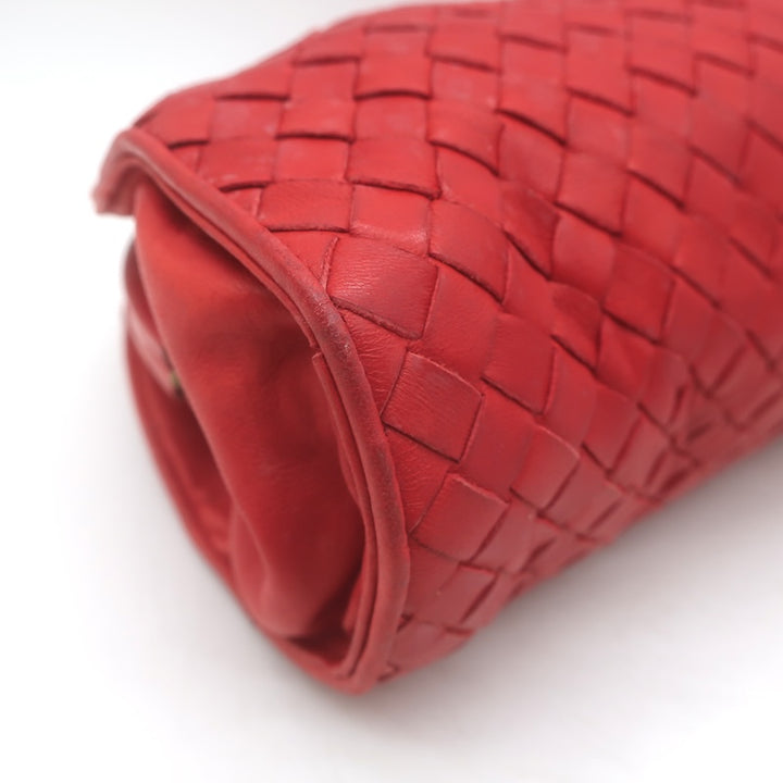 Vintage Bottega Veneta Intrecciato Large Dome Clutch Red Leather
