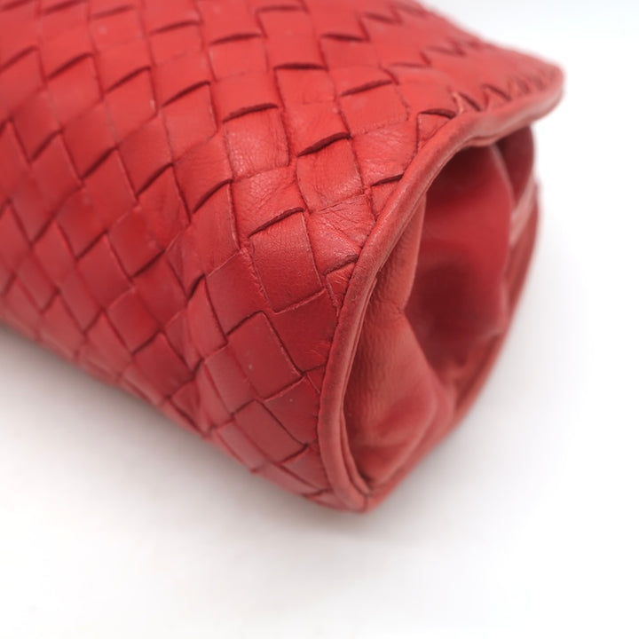Vintage Bottega Veneta Intrecciato Large Dome Clutch Red Leather