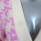 AREA Mussel Flower Houndstooth Cardigan Ivory/Pink Wool-Blend Size Extra Small