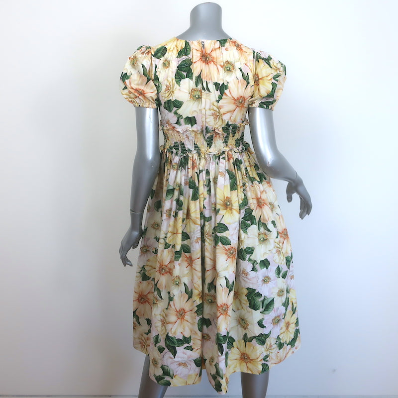 Dolce &amp; Gabbana Camellia Print Dress Yellow/Pink Poplin Size 11/12 Womens XS