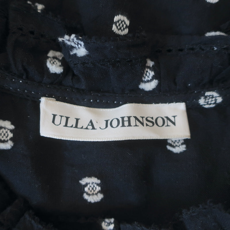 Ulla Johnson Abigail Blouse Black Eclipse Dot Embroidered Cotton Size 2