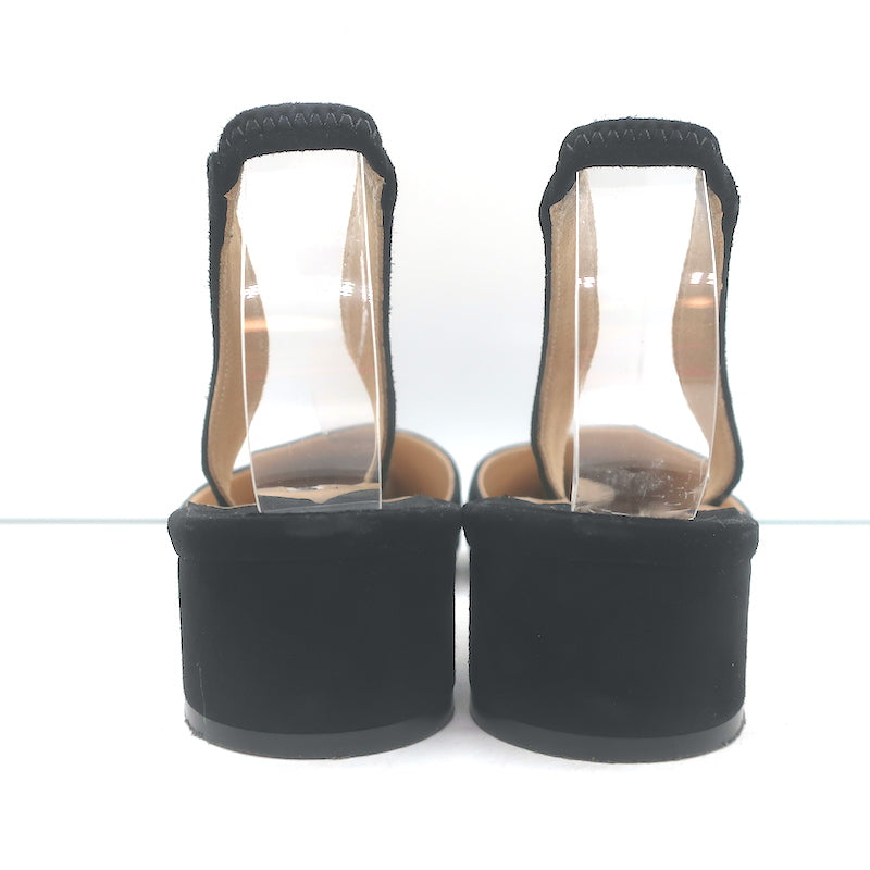 Manolo Blahnik Aspro Low-Heel Slingback Pumps Black Suede Size 35
