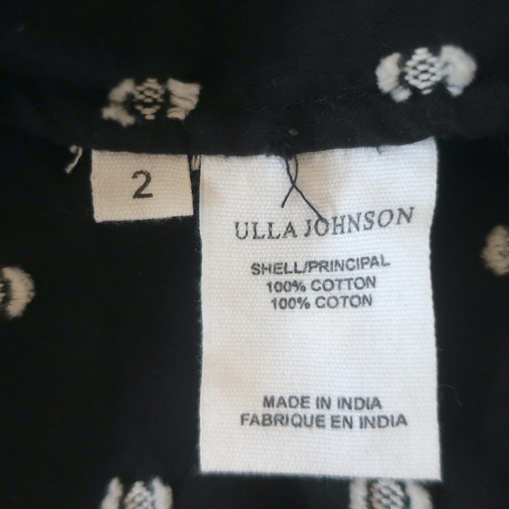 Ulla Johnson Abigail Blouse Black Eclipse Dot Embroidered Cotton Size 2