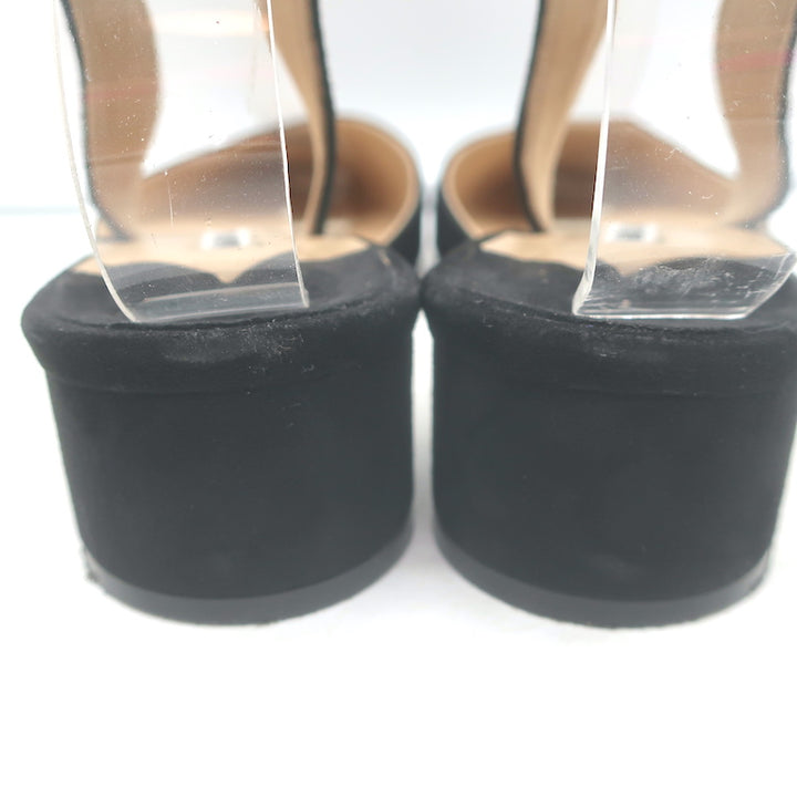 Manolo Blahnik Aspro Low-Heel Slingback Pumps Black Suede Size 35